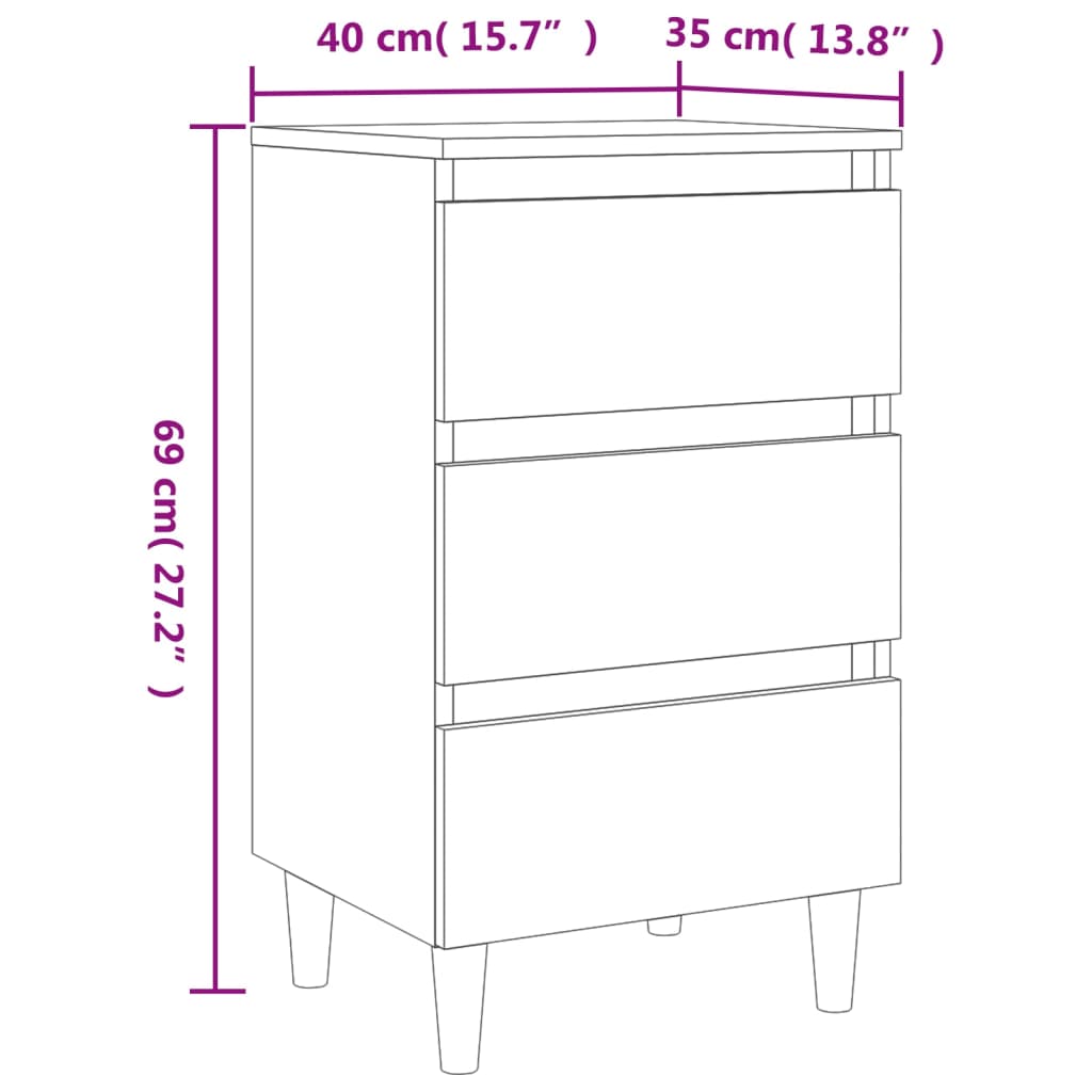 vidaXL خزانات سرير بأرجل خشبية 2 ق سونوما أوك 40×35×69 سم