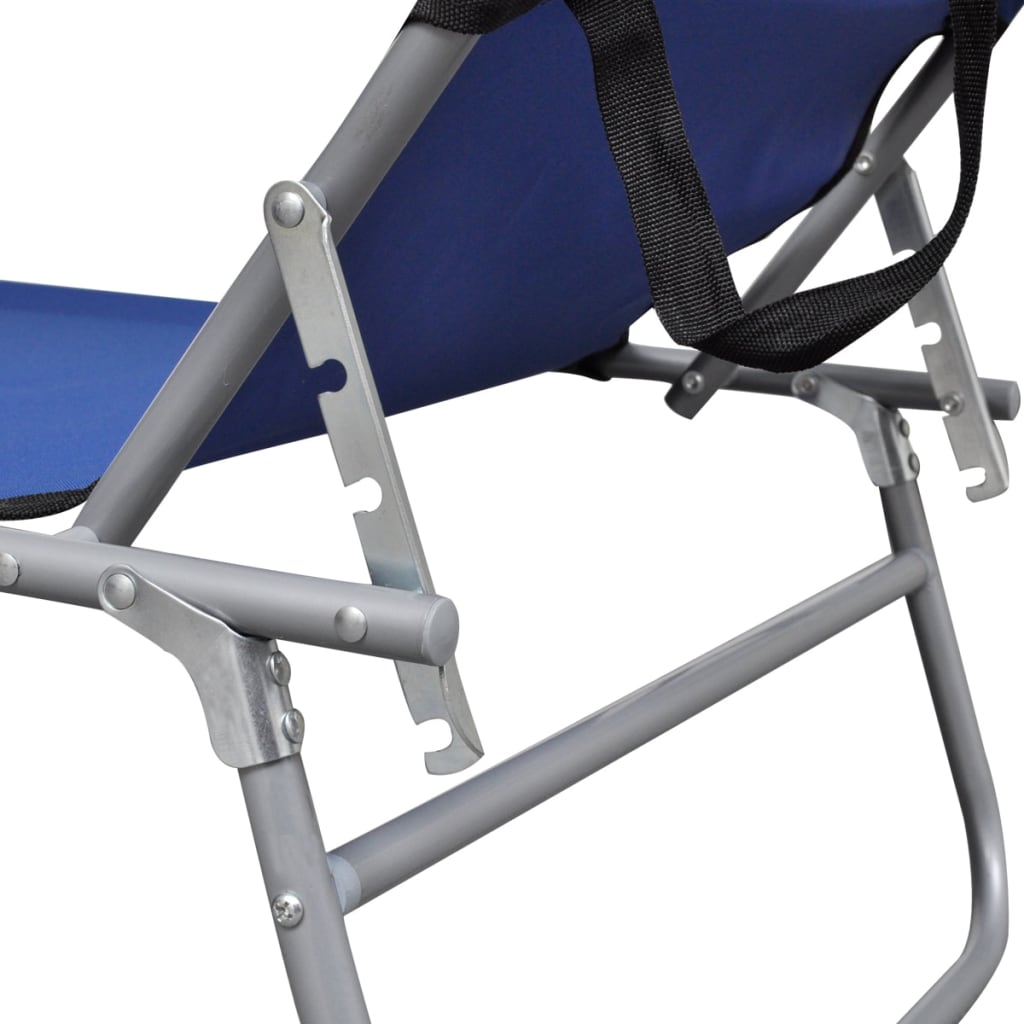 vidaXL كرسي تشمس قابل للطي مع مظلة فولاذ وقماش أزرق