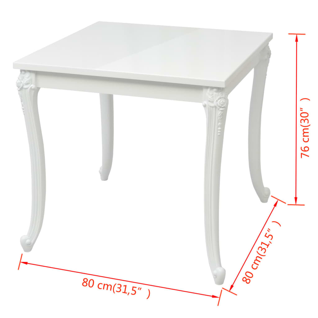 vidaXL طاولة سفرة 80×80×76 سم أبيض شديد اللمعان