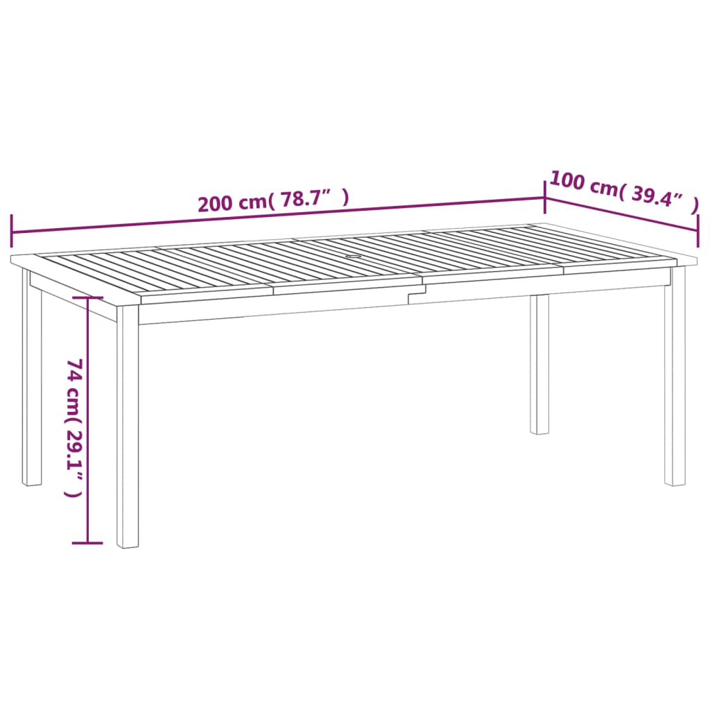 vidaXL طاولة حديقة 200×100×74 سم خشب أكاسيا صلب