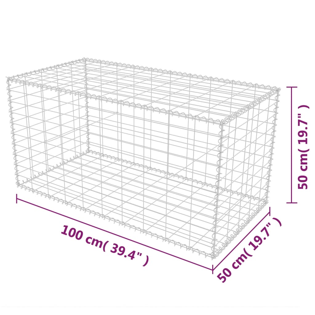 vidaXL سلة جابيون فولاذ مجلفن 100×50×50 سم