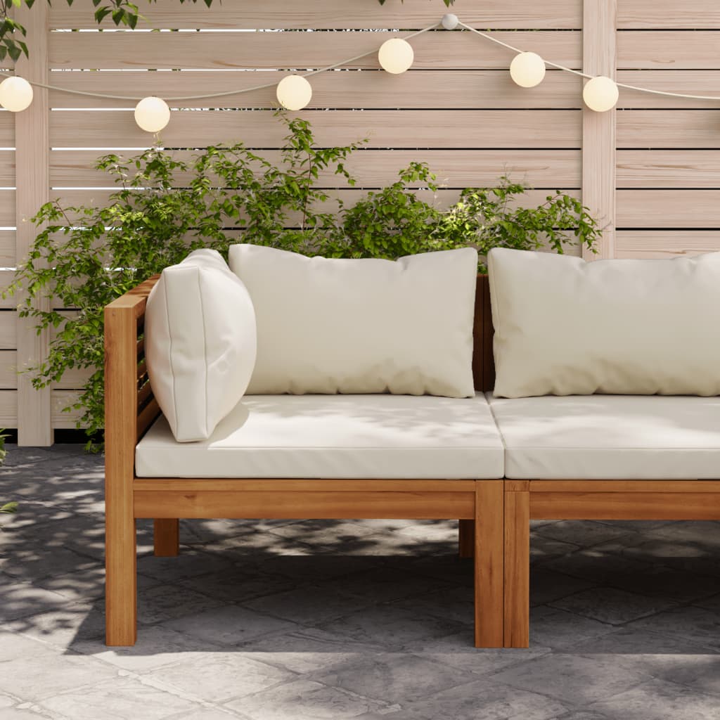 vidaXL أريكة مقطعية ركنية مع وسادة أبيض كريمي خشب أكاسيا