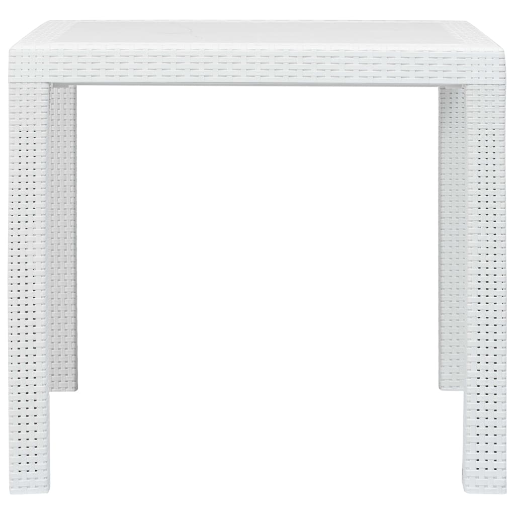 vidaXL طاولة حديقة أبيض 79×79×72 سم بلاستيك بمظهر روطان