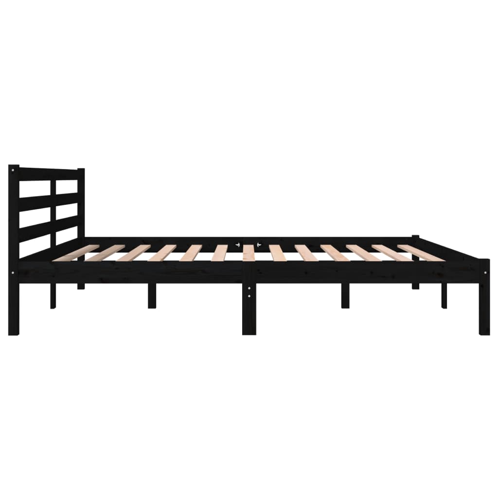 vidaXL إطار سرير خشب صنوبر صلب 180×200 سم أسود 6FT سوبر كينج
