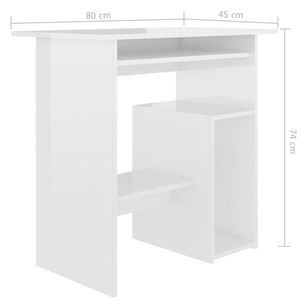 vidaXL مكتب أبيض لامع 80×45×74 سم خشب حبيبي