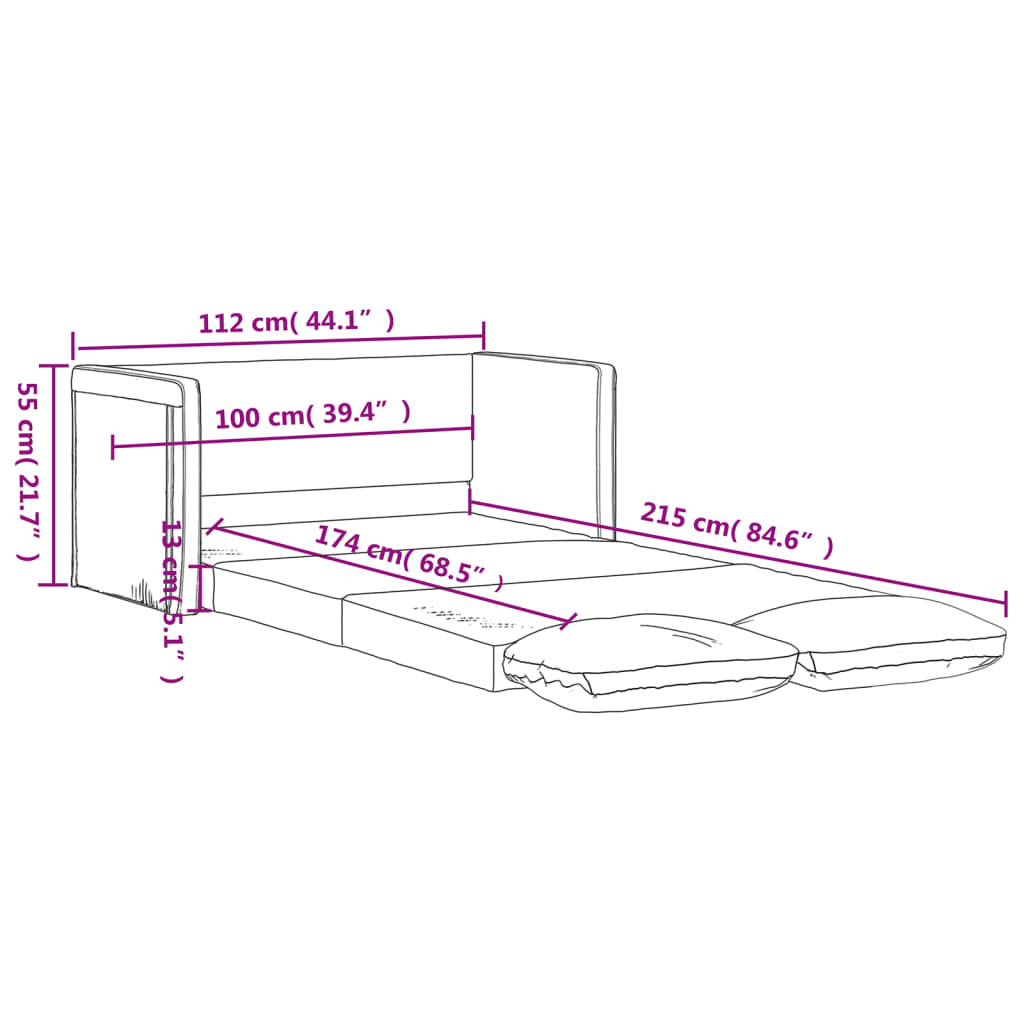 vidaXL سرير أريكة أرضي 2 في 1 لون رمادي فاتح 55x174x112 سم قماش