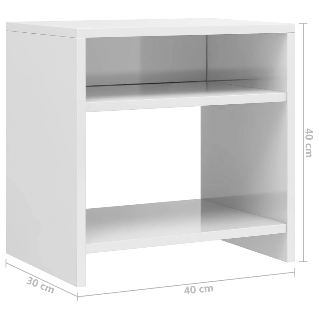 vidaXL خزانة سرير جانبية 2 ق أبيض لامع 40×30×40 سم خشب حبيبي