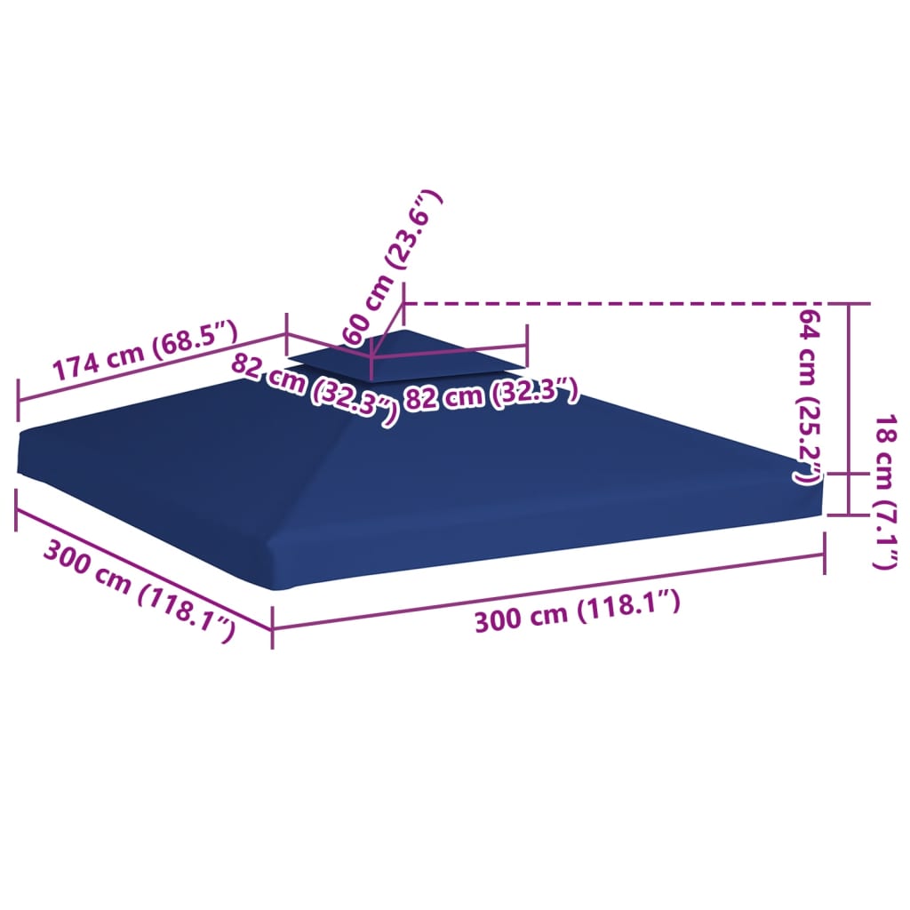 vidaXL غطاء مظلة جازيبو بديل 310 جم/م² أزرق داكن 3×3 متر