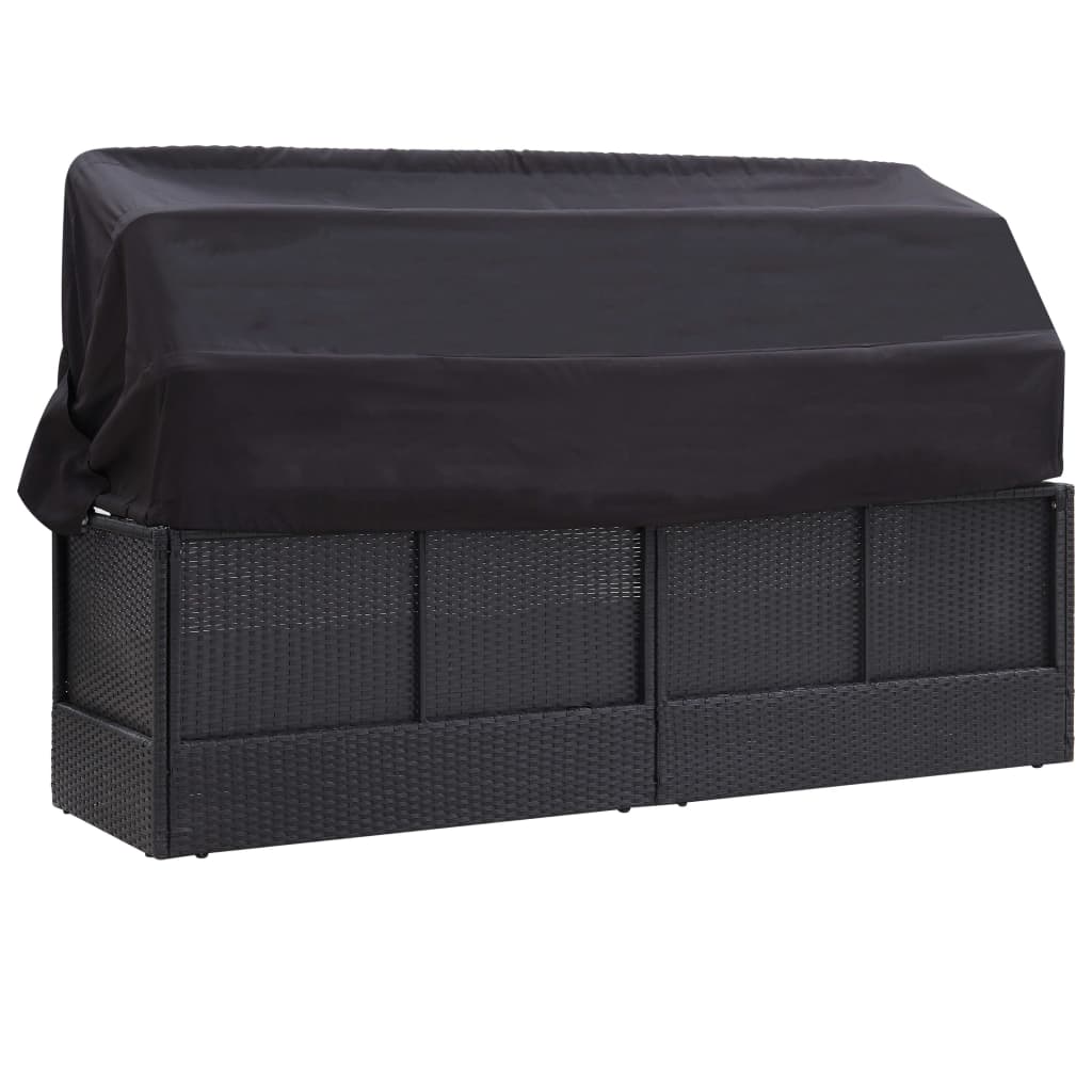vidXL كنبة سرير خارجية مع مظلة بولي روطان أسود