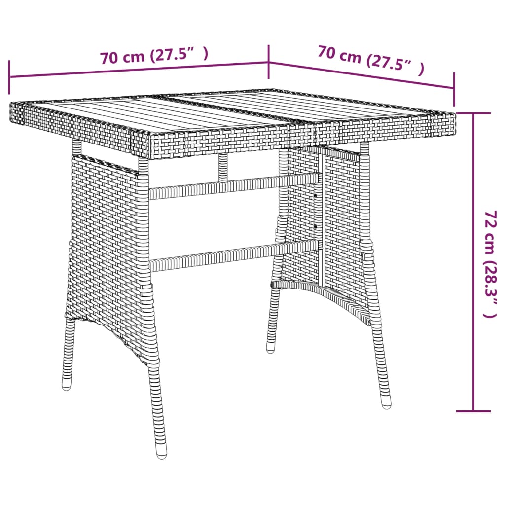vidaXL طاولة حديقة رمادي 70×70×72 سم بولي روطان وخشب أكاسيا صلب