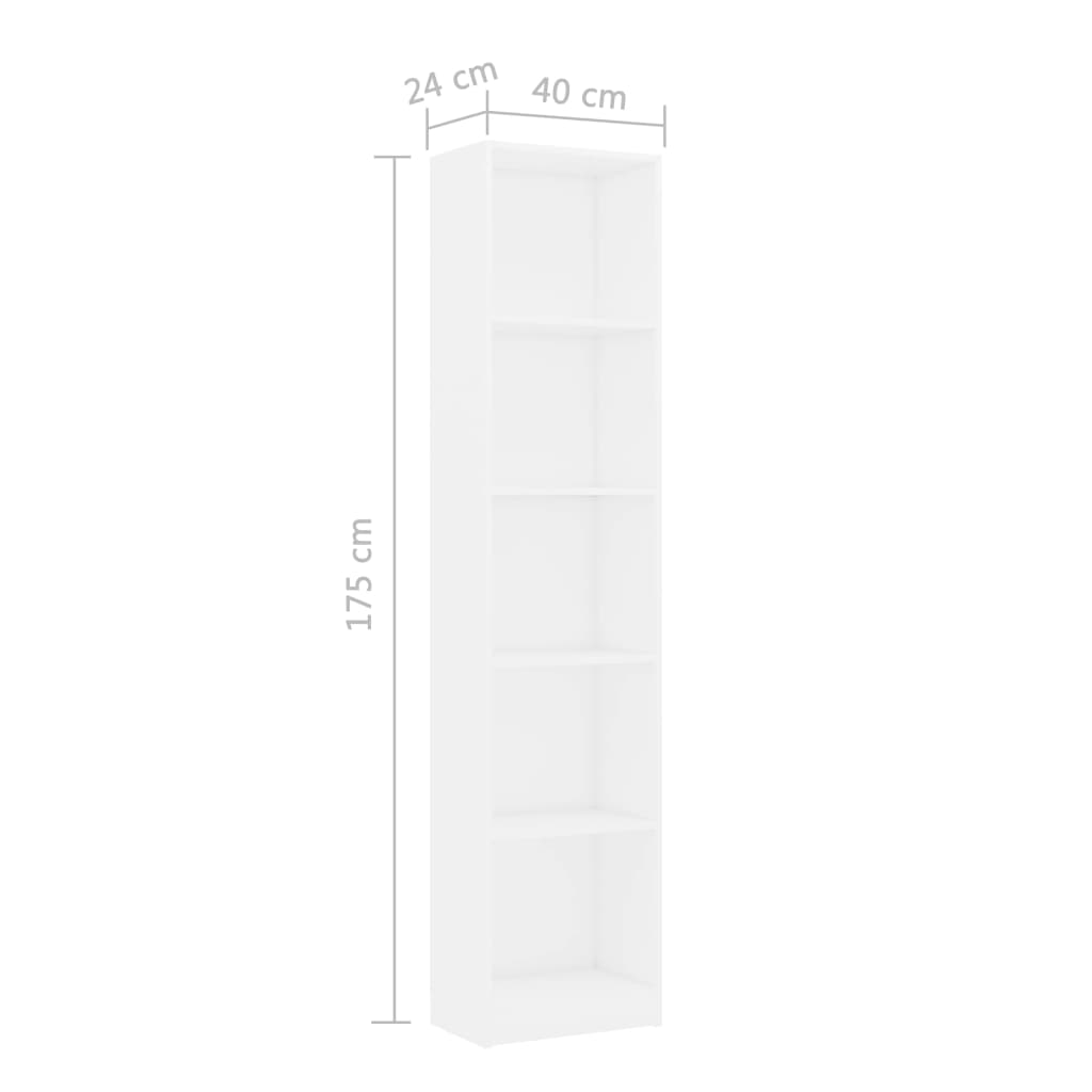 vidaXL خزانة كتب 5 طبقات أبيض 40×24×175 سم خشب مضغوط