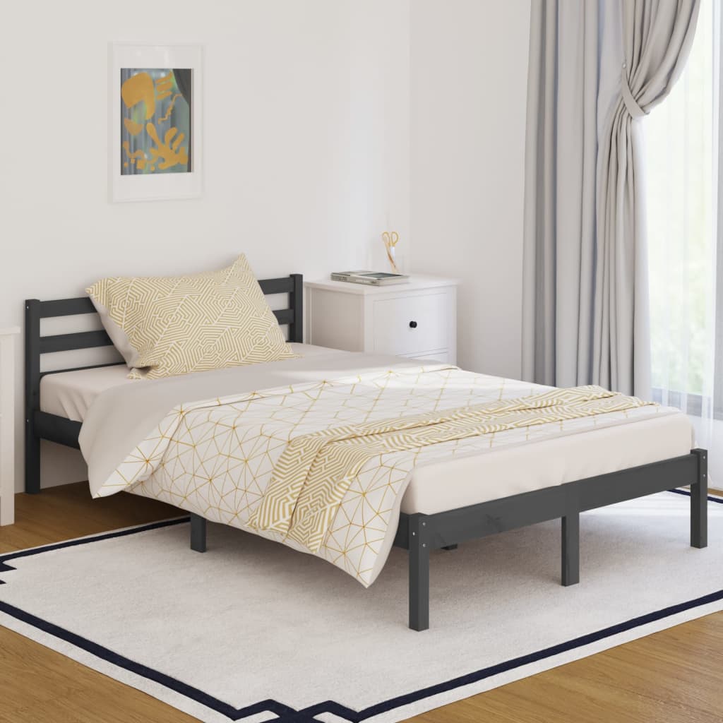vidaXL إطار سرير خشب صنوبر صلب 120×200 سم رمادي