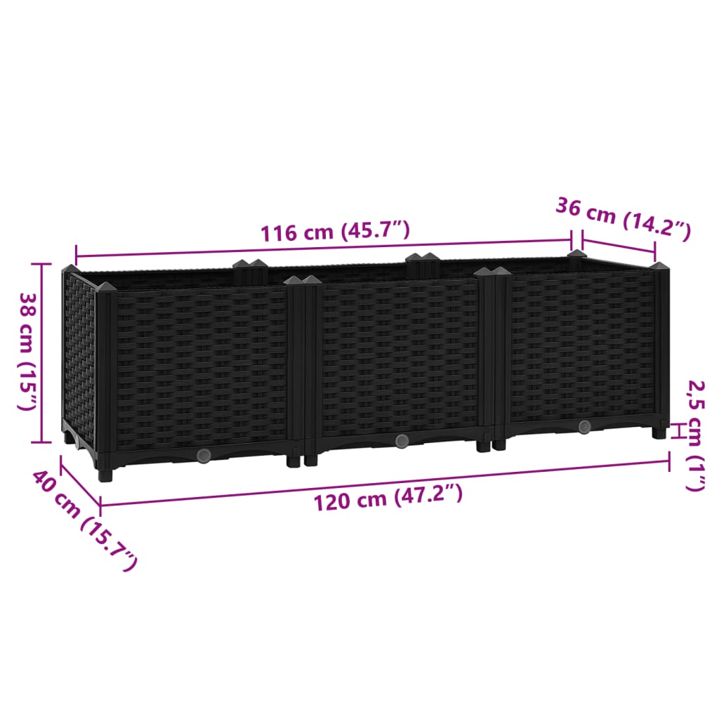 vidaXL حوض زراعي مرتفع 120×40×38 سم بولي بروبيلين