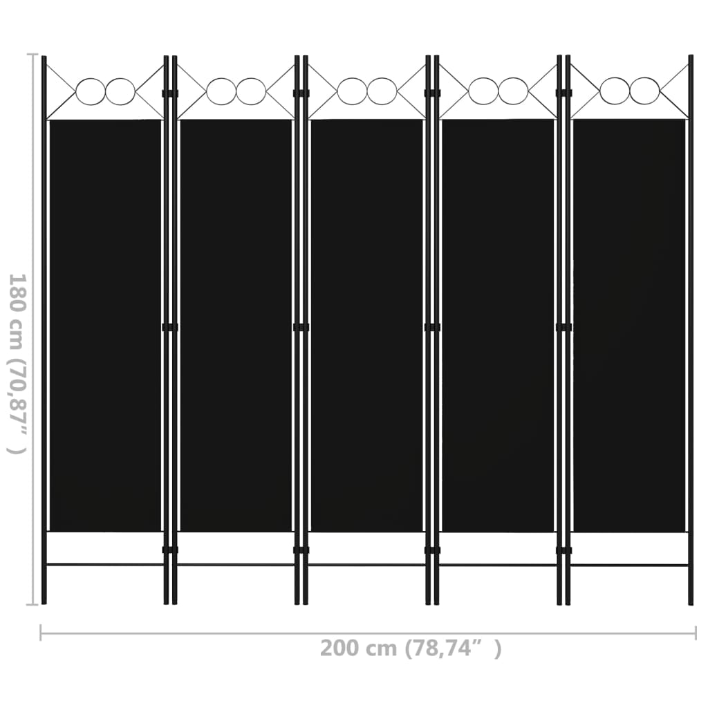 vidaXL مقسم غرفة ذو 5 ألواح أسود 200×180 سم
