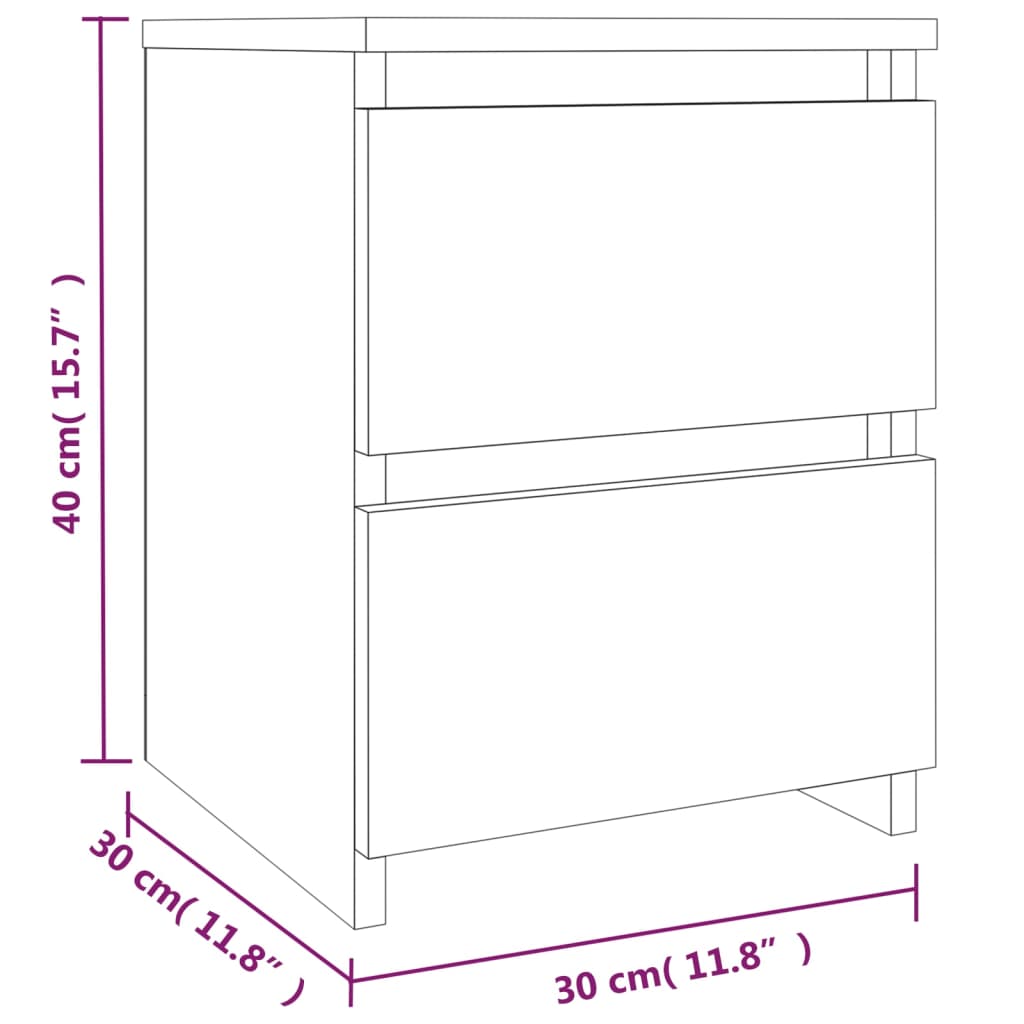 vidaXL خزانات جانب السرير 2 ق أوك بني 30×30×40 سم خشب صناعي
