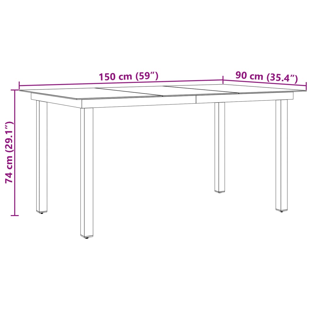 vidaXL طاولة حديقة أسود 150×90×74 سم ألومنيوم وزجاج