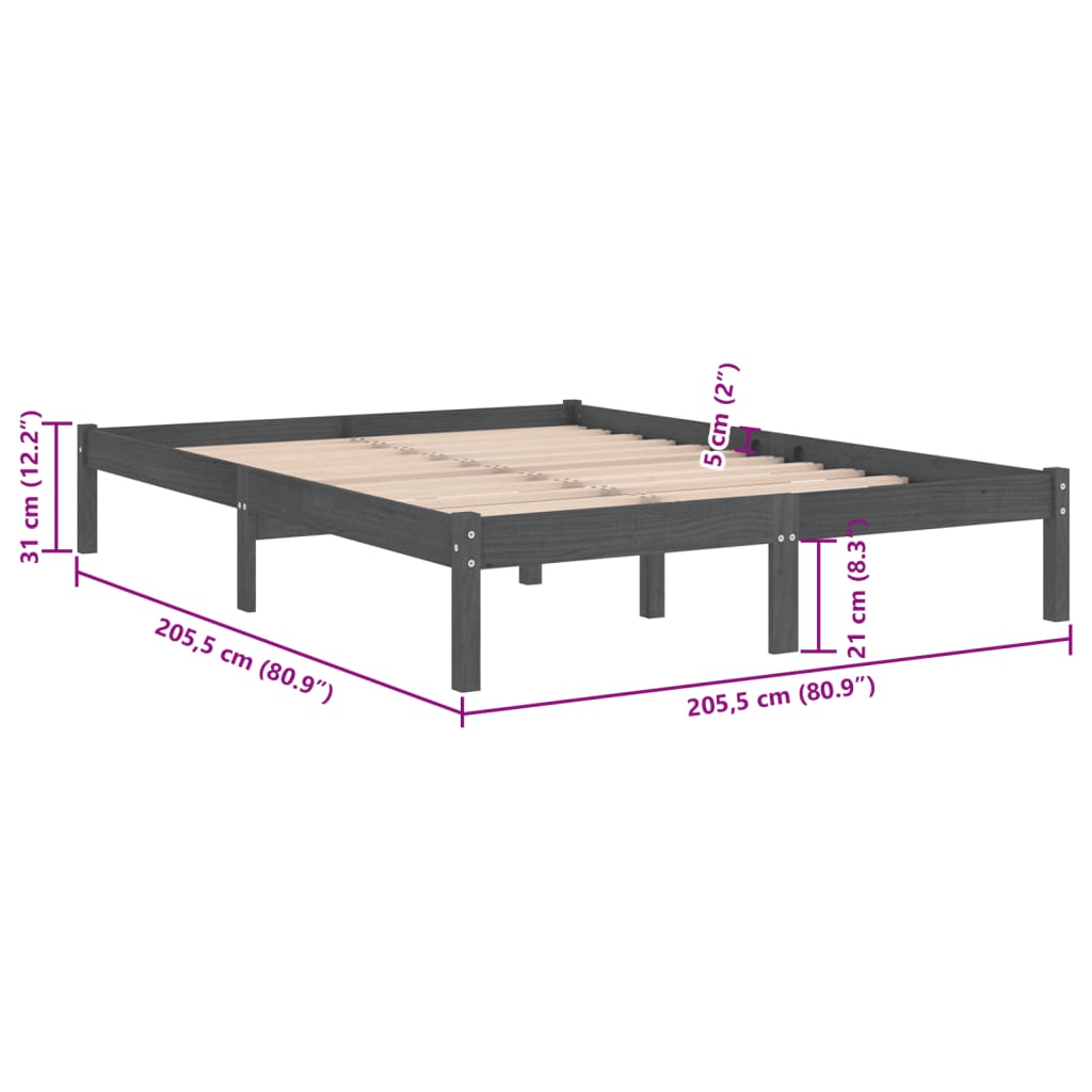 vidaXL إطار سرير خشب صنوبر صلب رمادي 200×200 سم