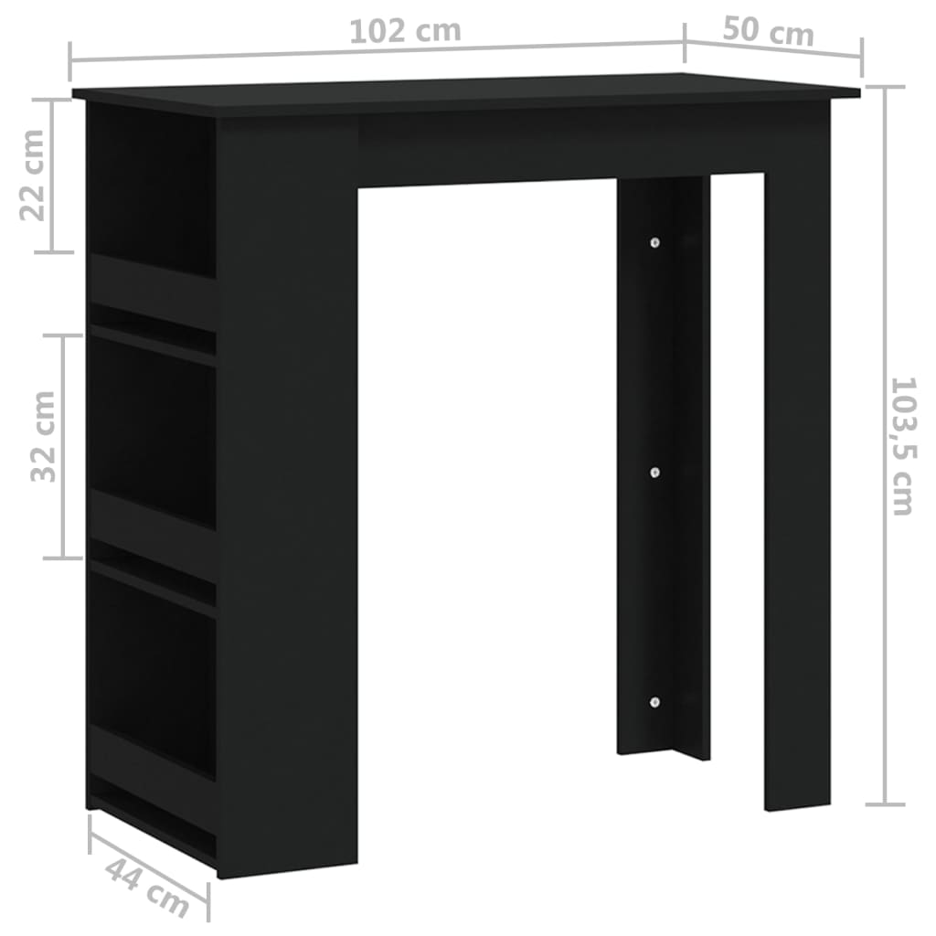 vidaXL طاولة بار وحامل تخزين 103,5x50x102 سم خشب صناعي أسود