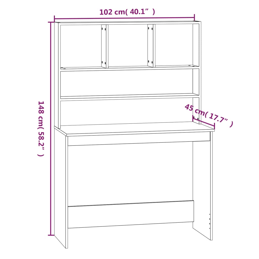 vidaXL مكتب ذو رفوف لون أبيض 102×45×148 سم خشب صناعي