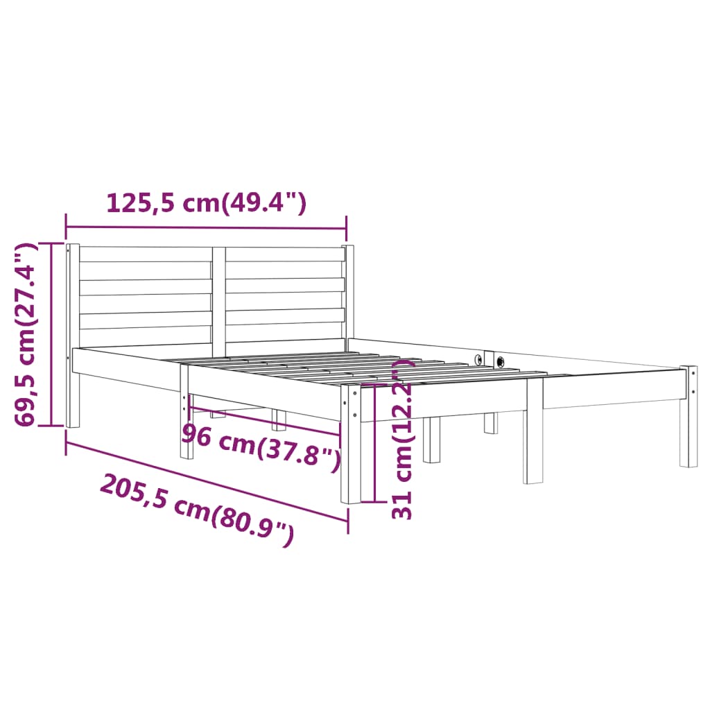 vidaXL إطار سرير خشب صنوبر صلب 120×200 سم رمادي