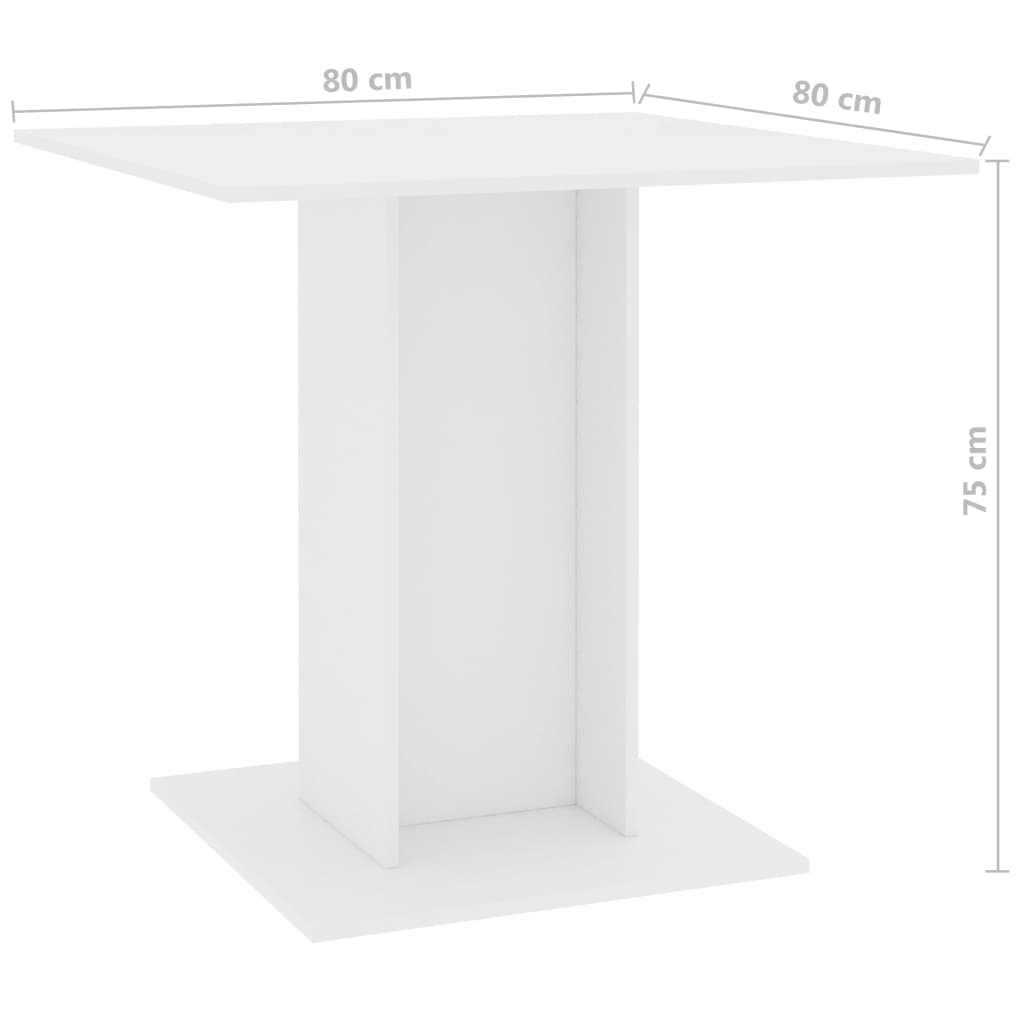 vidaXL طاولة طعام أبيض 80×80×75 سم خشب مضغوط