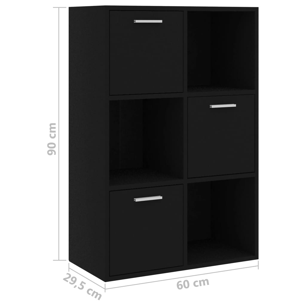 vidaXL خزانة تخزين أسود 60×29.5×90 سم خشب مضغوط