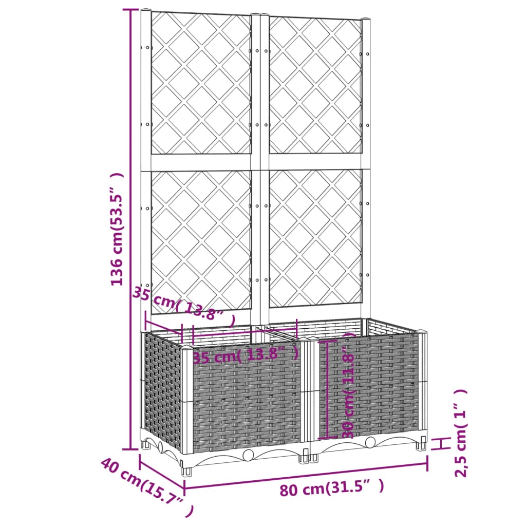 vidaXL حوض حديقة مع تعريشة رمادي داكن 80×40×136 سم PP