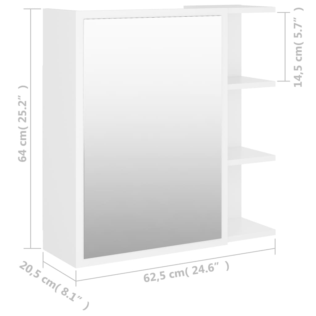 vidaXL خزانة حمام بمرآة أبيض 62.5×20.5×64 سم خشب صناعي