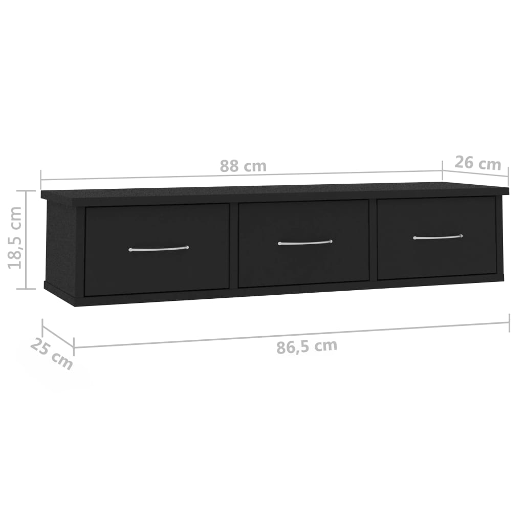 vidaXL رف مع درج جداري أسود 88×26×18.5 سم خشب مضغوط