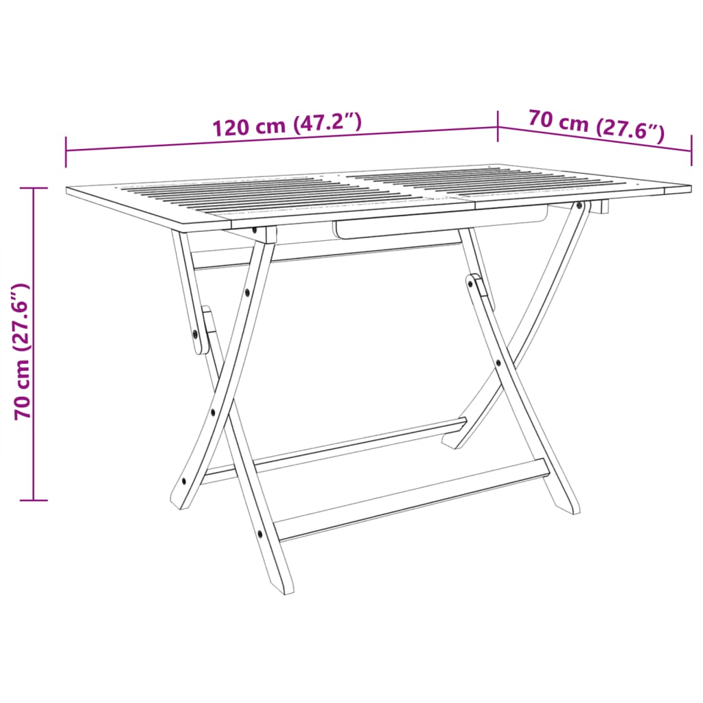 vidaXL طاولة حديقة قابلة للطي 120×70×75 سم خشب أوكالبتوس صلب