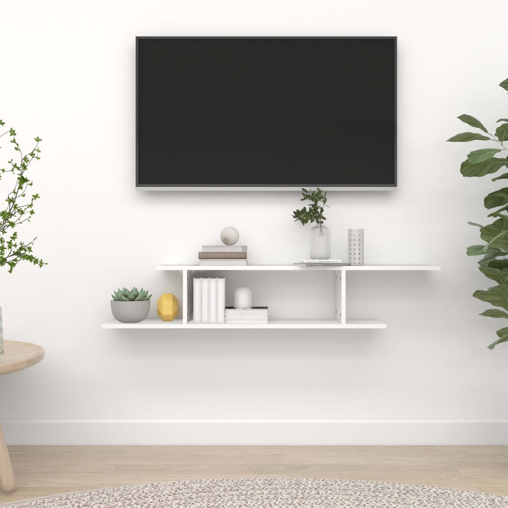 vidaXL رف تلفزيون جداري أبيض 125×18×23 سم خشب صناعي