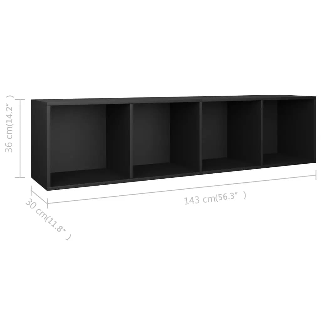 vidaXL خزانة كتب/خزانة تلفزيون لون أسود 36×30×143 سم خشب صناعي