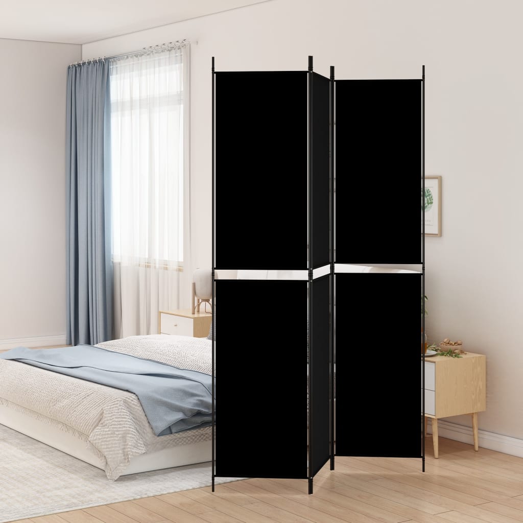 vidaXL مقسم غرفة 3-ألواح أسود 150×220 سم قماش