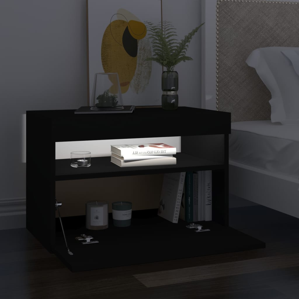 vidaXL خزانة تلفزيون مع أضواء ليد أسود 60×35×40 سم