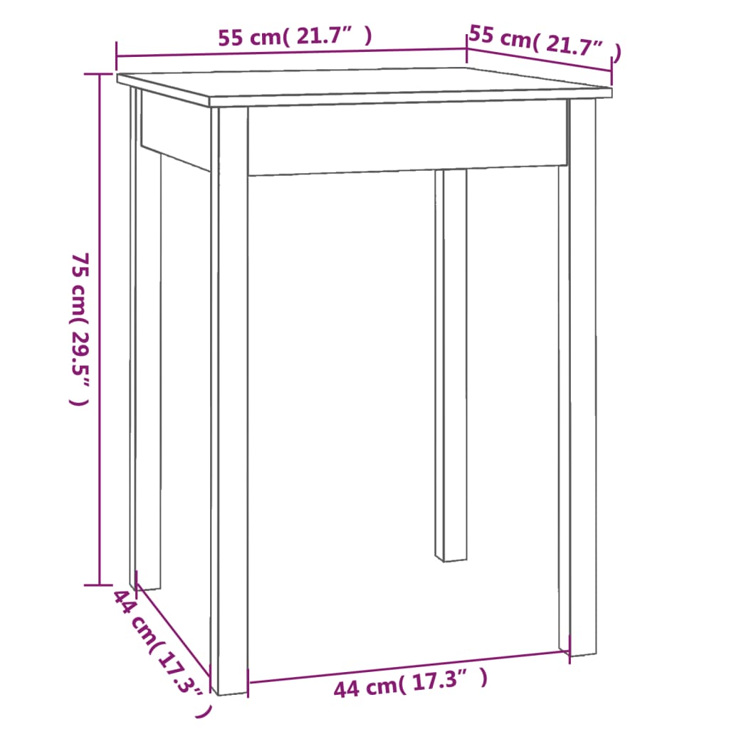 vidaXL طاولة طعام لون أبيض 75x55x55 سم خشب صنوبر صلب