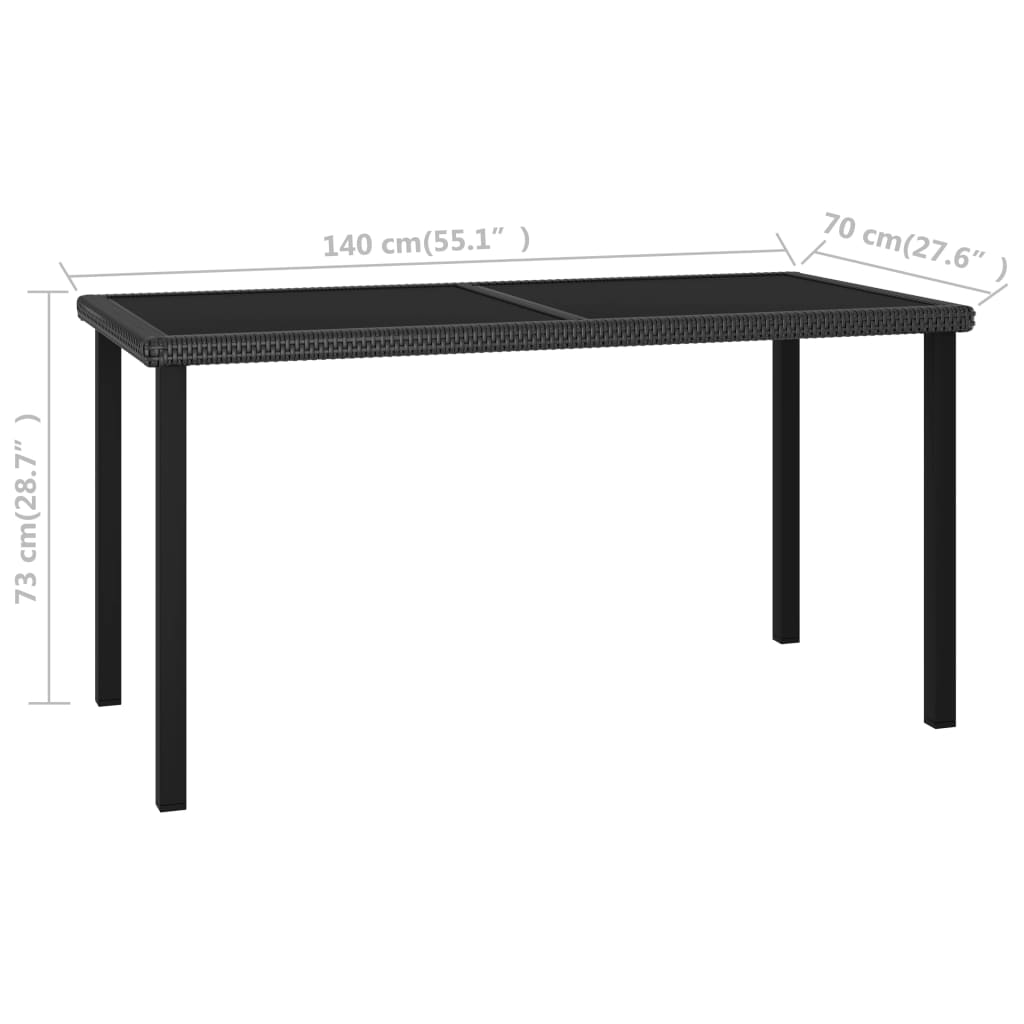 vidaXL طاولة سفرة حديقة أسود 140×70×73 سم بولي روطان