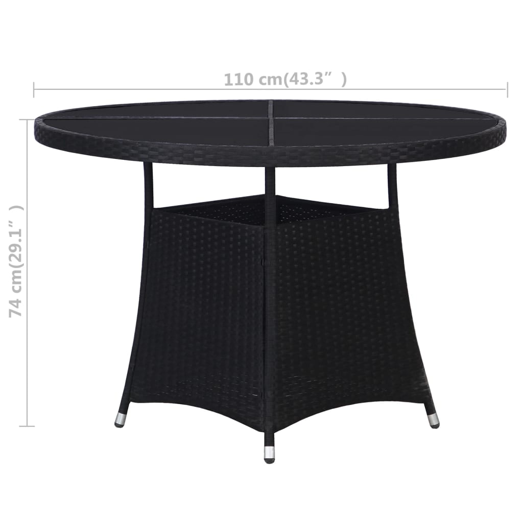 vidaXL طاولة حديقة أسود 110×74 سم بولي روطان