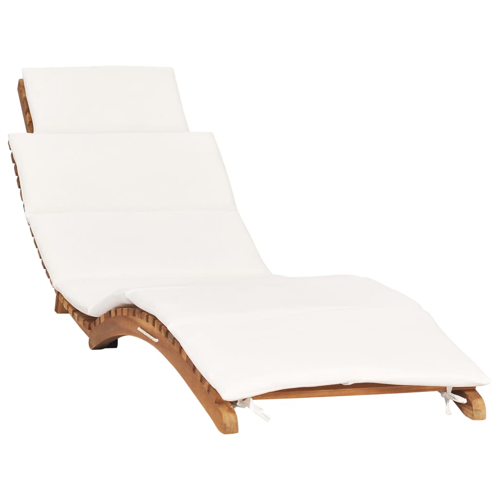 vidaXL كرسي تشمس قابل للطي مع وسادة بيضاء كريمية خشب ساج صلب
