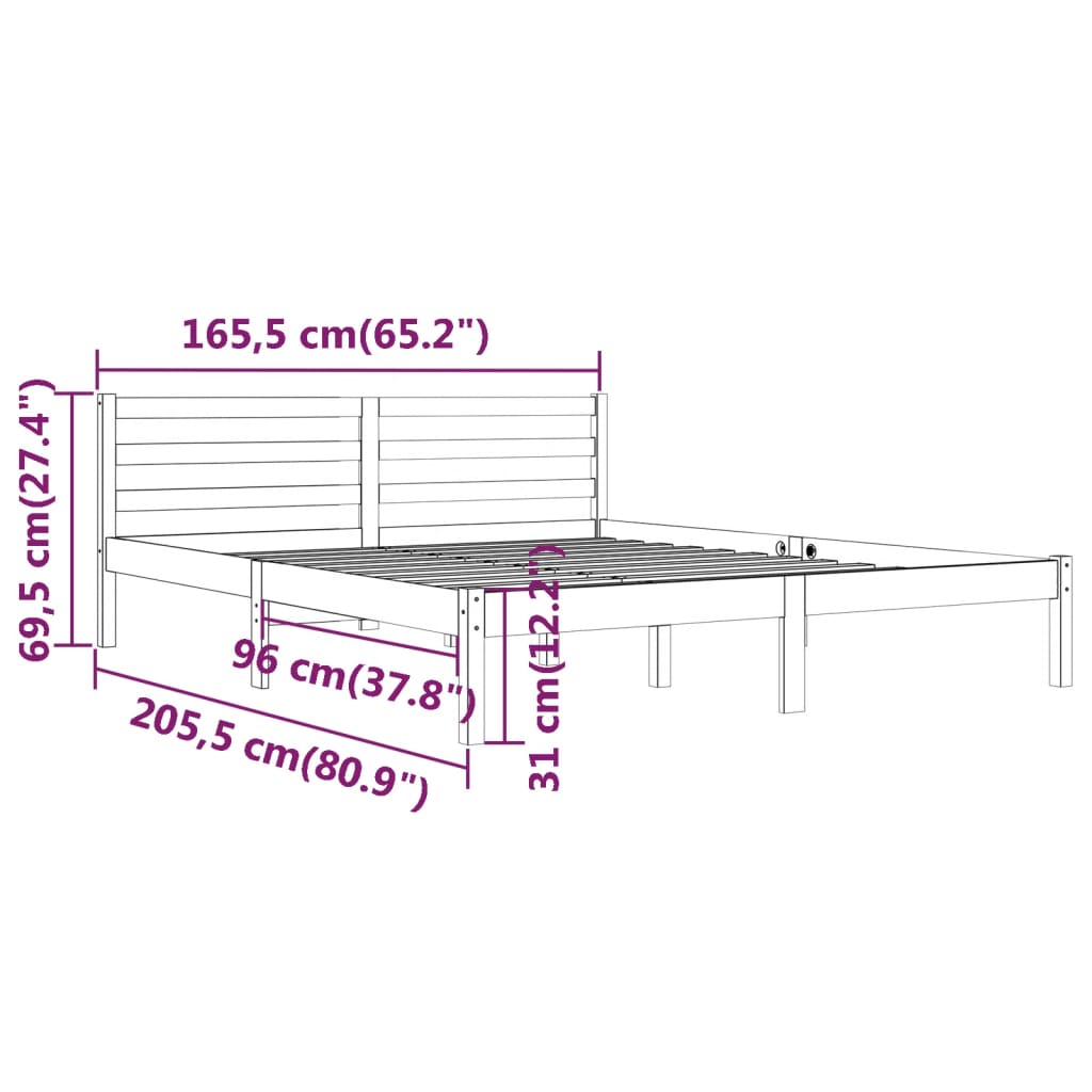 vidaXL إطار سرير خشب صنوبر صلب 160×200 سم