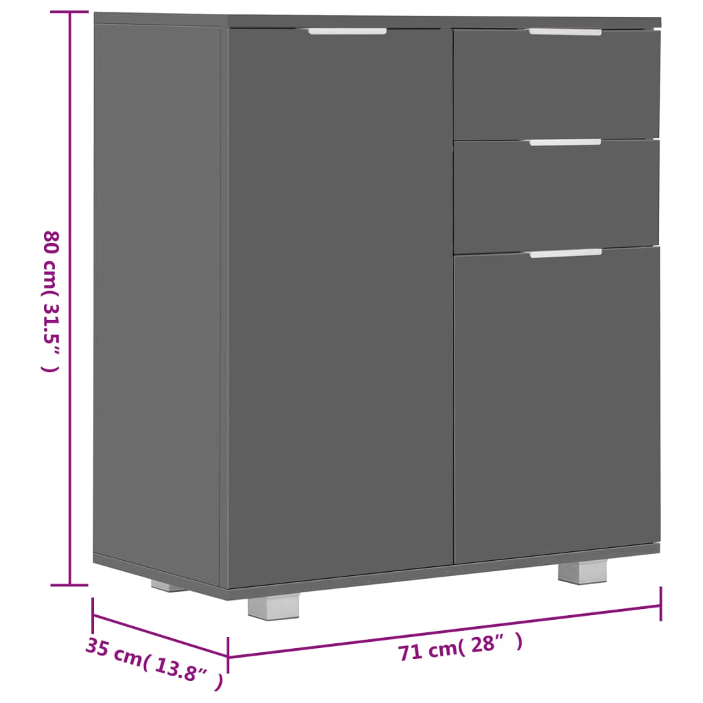 خزانة جانبية vidaXL لون رمادي لامع جداً 71×35×80 سم خشب صناعي