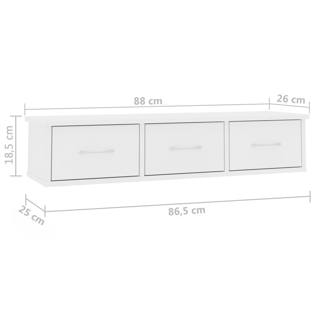 vidaXL رف مع درج جداري أبيض 88×26×18.5 سم خشب حبيبي