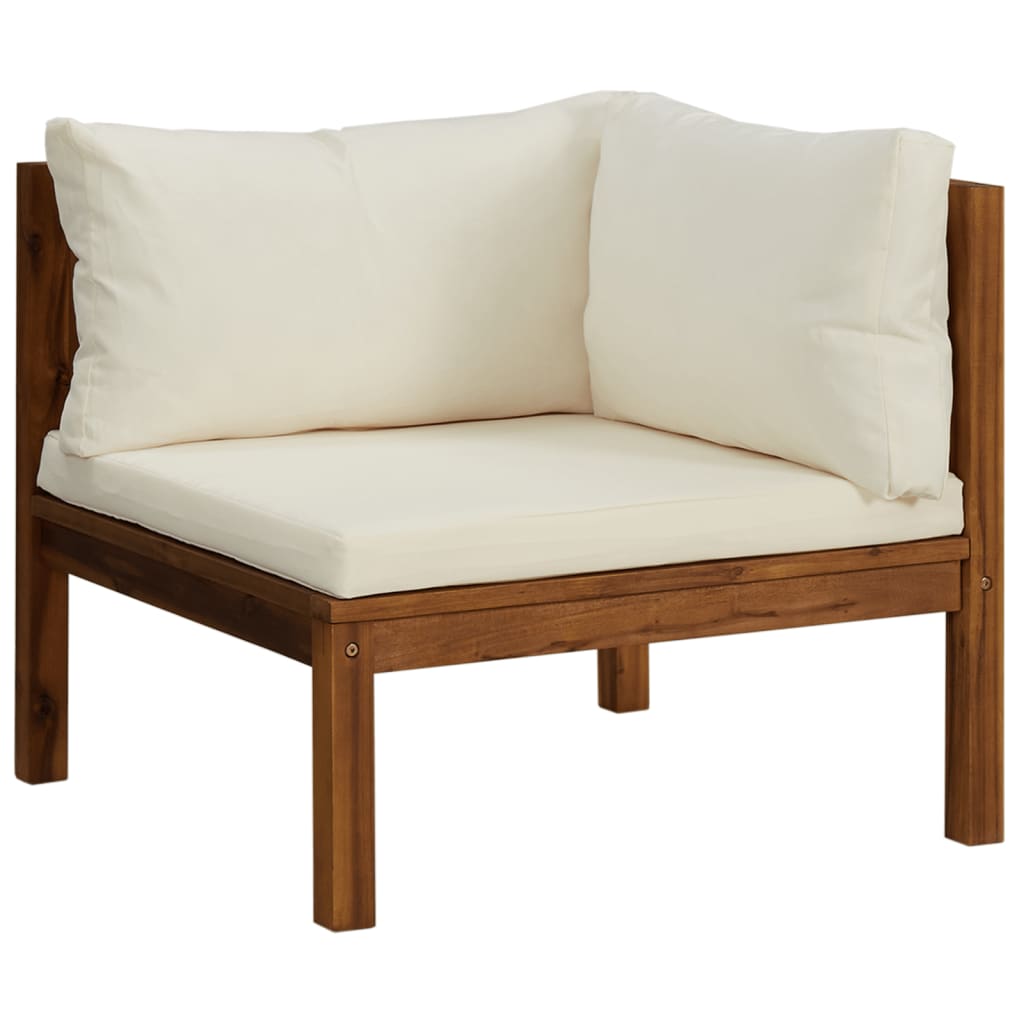 vidaXL طقم 2 قطعة أريكة مع وسائد أبيض كريمي خشب أكاسيا صلب