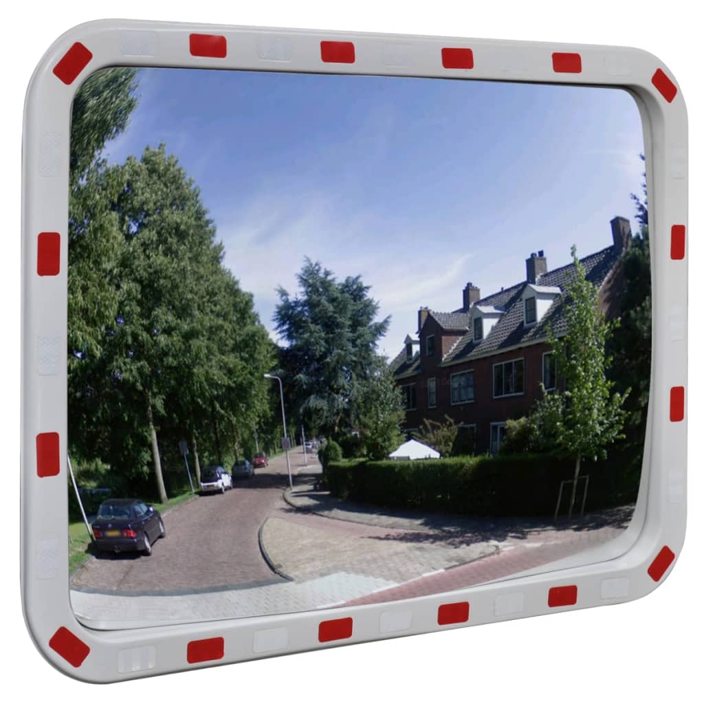 مرآة مرور محدبة مستطيلة 80 × 60 سم مع عاكسات ضوئية