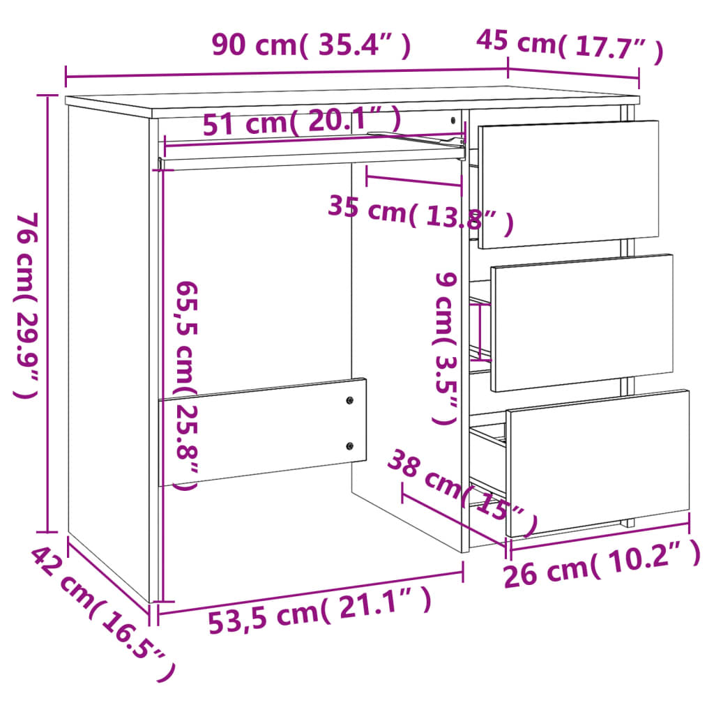 vidaXL مكتب لون أبيض 90×45×76 سم خشب صناعي