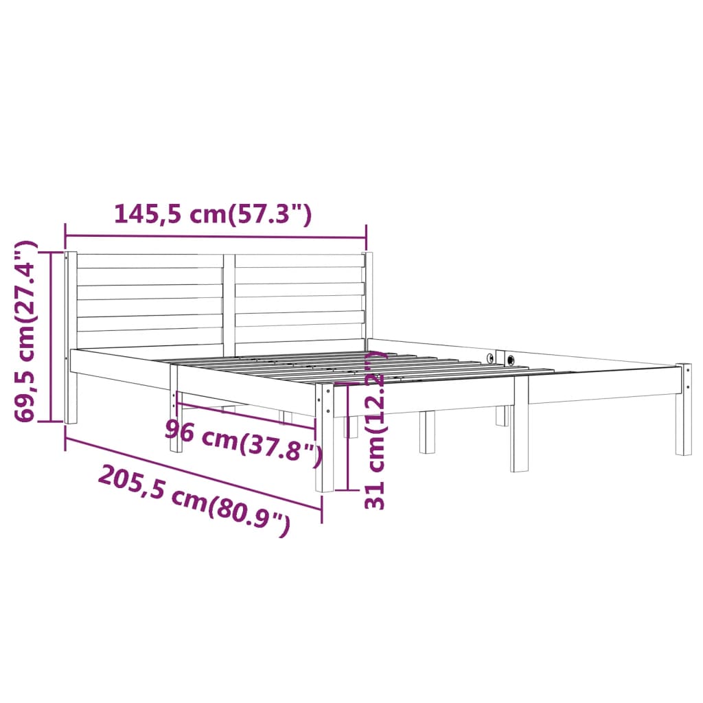 vidaXL إطار سرير خشب صنوبر صلب 140×200 سم رمادي