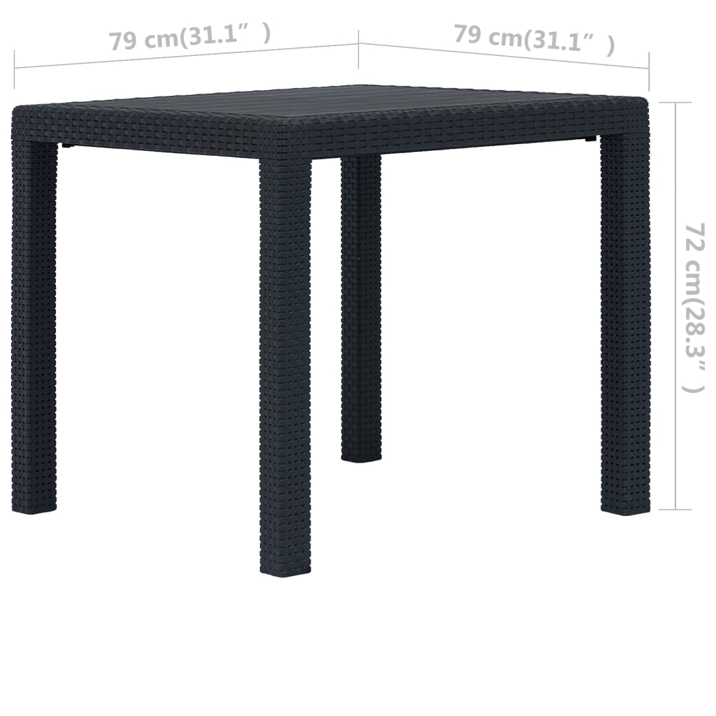 vidaXL طاولة حديقة أنثراسيت 79×79×72 سم بلاستيك بمظهر روطان