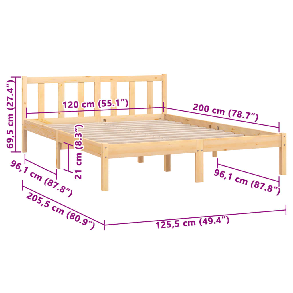 vidaXL إطار سرير خشب صنوبر صلب 120×200 سم