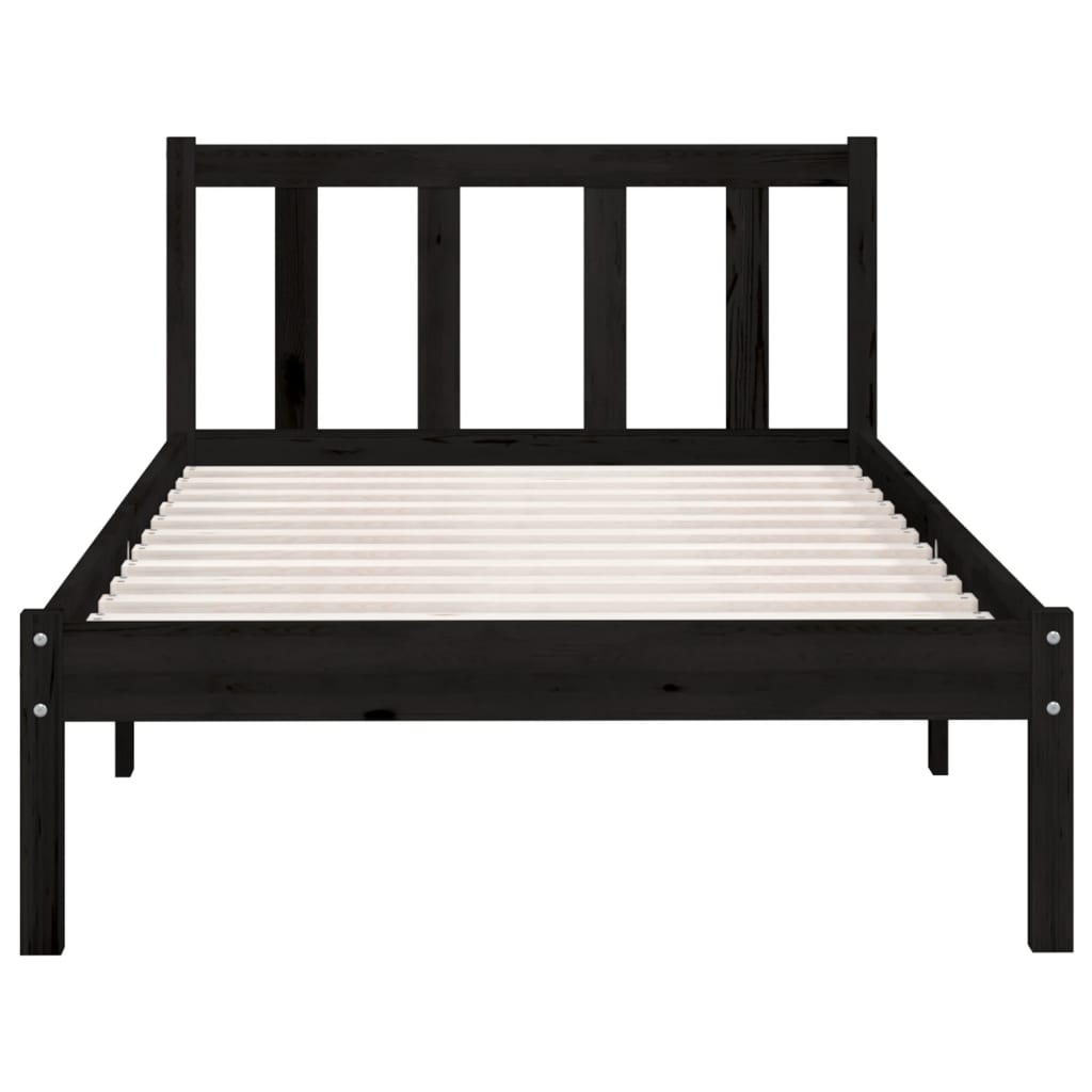 vidaXL إطار سرير خشب صنوبر صلب أسود 90×200 سم
