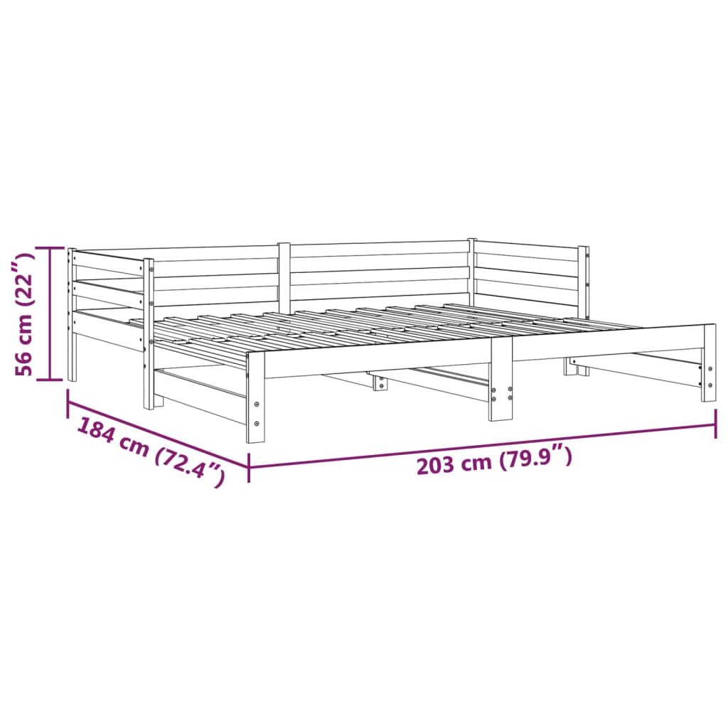 vidaXL سرير نهاري قابل للسحب خشب صنوبر صلب رمادي 2×(90×200) سم