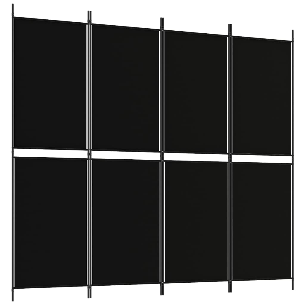 vidaXL مقسم غرفة 4-ألواح أسود 200×180 سم قماش